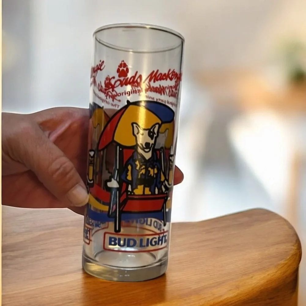 Vintage 1987 Bud Light Spuds MacKenzie Bar Glass Collectible Fun Home Decor Gift
